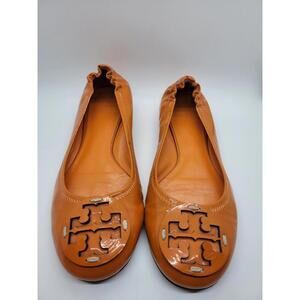 Tory Burch Reva Travel Ballet Flats  Patent Leather Women's US 9M Orange Shoes